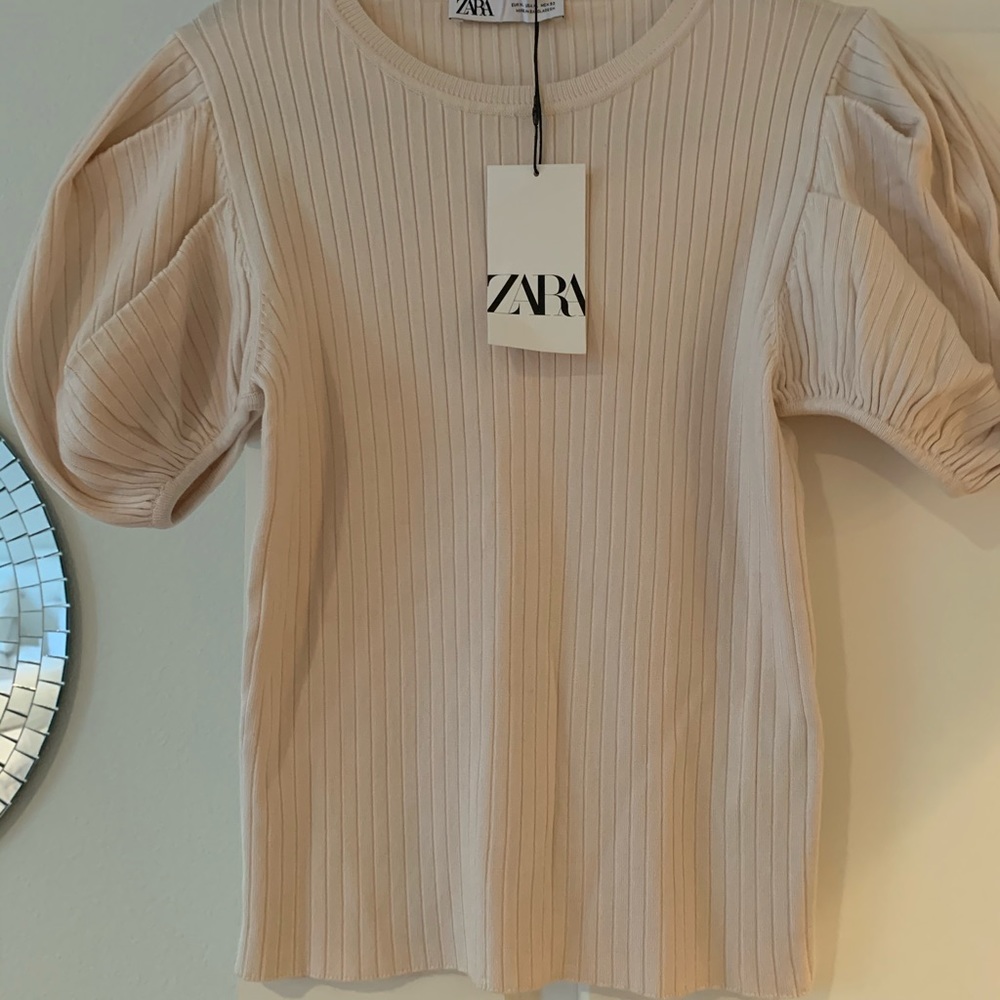 Zara, short sleeve beige sweater top XL